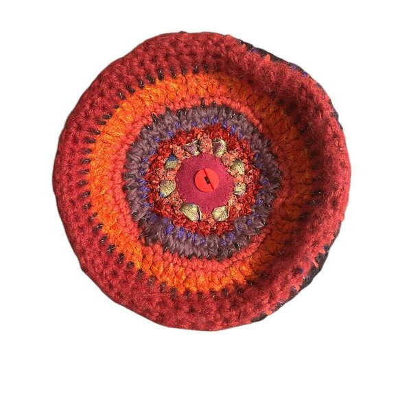 Handmade Vtg Wool Beret Colorful Hat Winter Toque‎ Pink Bohemian Boho Multicolor - Picture 5 of 10